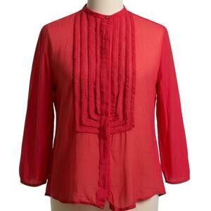 Diane Von Furstenberg Blouse Red Pintuck Front Sheer Lightweight Women 4